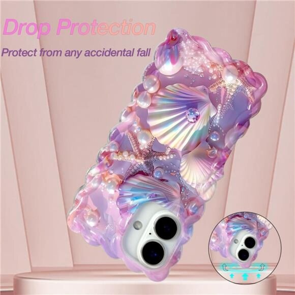 Iphone 16 15 14 13 Colorful Seashell Glossy iPhone Case with Curly Wave Border - Picture 7 of 7